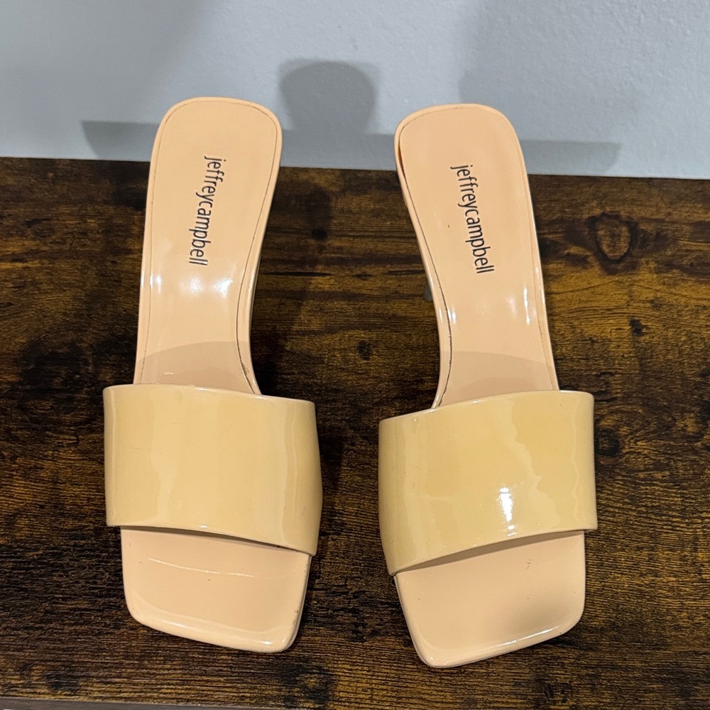 Jeffrey Campbell Nude Patent Square-Toe Slide Mules